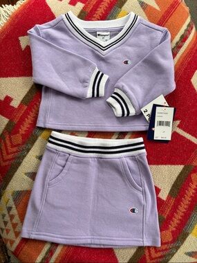 Champion Lavender Toddler Girls Sweatshirt and Skirt Set with Stripe Trim